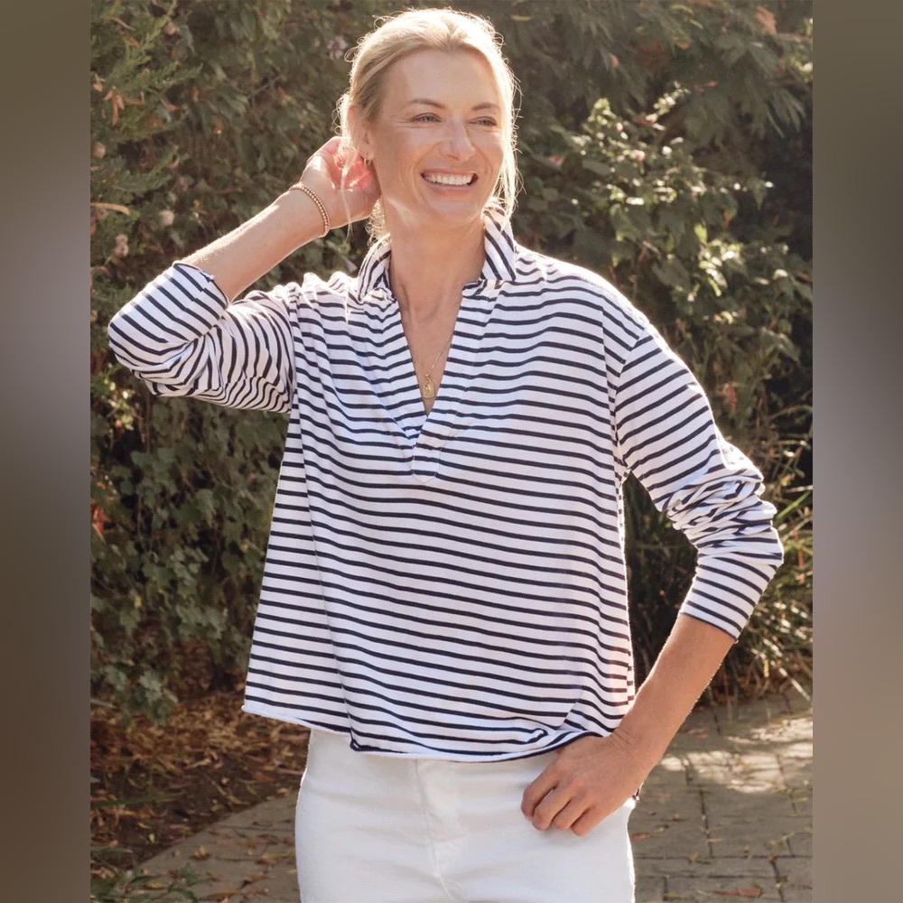 Frank & Eileen Navy and White Striped Long Sleeve Tee